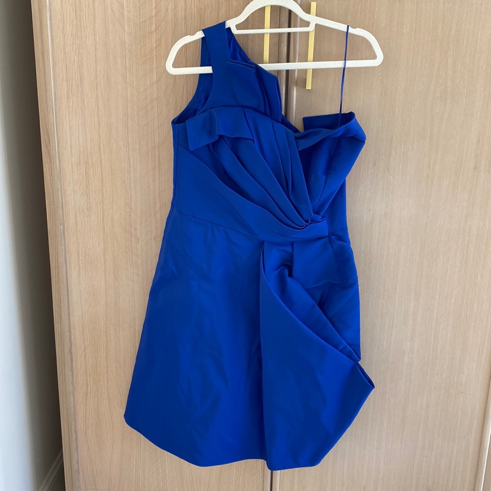 Oscar de la Renta blue solid dress 100% silk